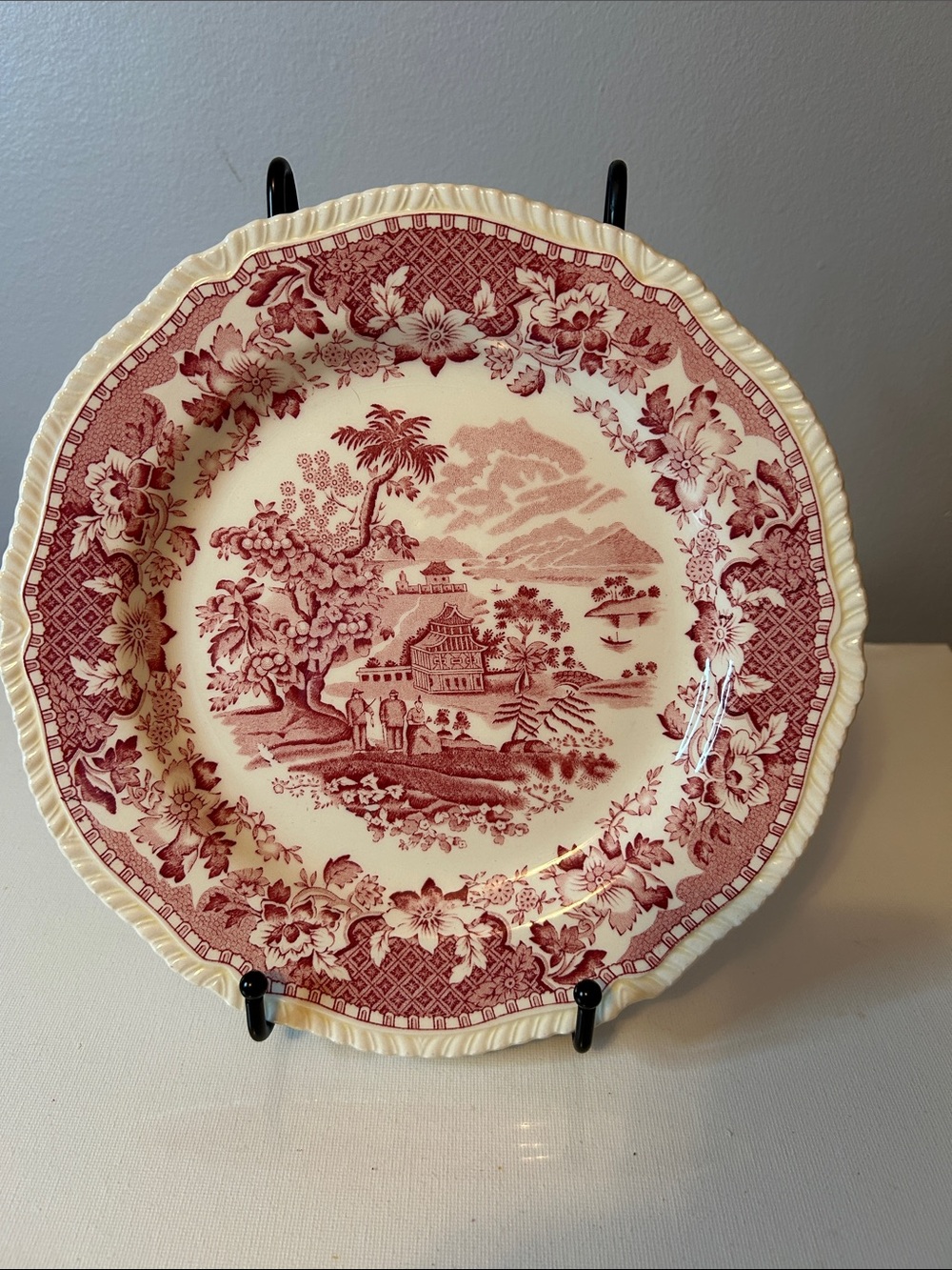 Vintage Red Transferware Decorative Dinner Plate England